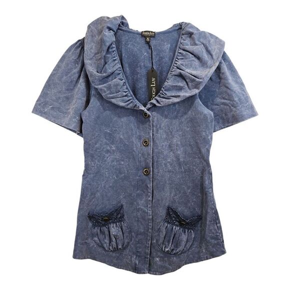 Tough Luv Clothing Acid Wash Short Sleeve Colared Knit Jacket XL - Picture 1 of 10